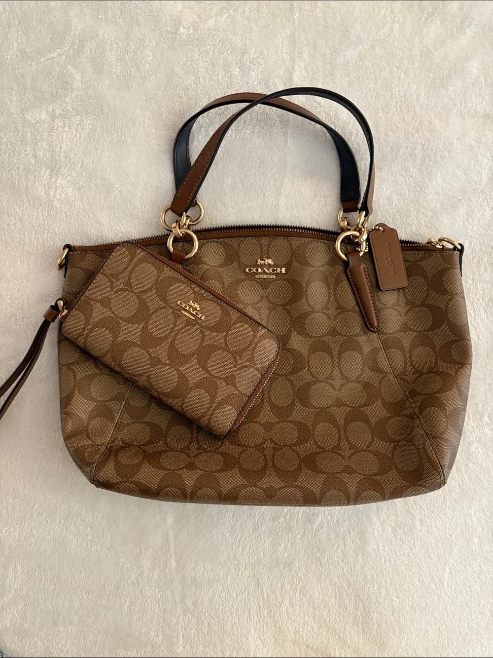 COACH Brown Signature Canvas Tote & Wallet